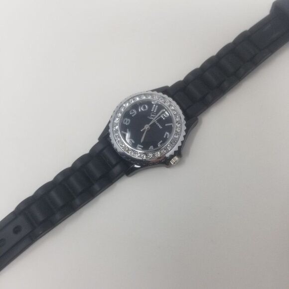 Geneva Black Silicone Adjustable Strap Gemmed Crystal Bezel 10026 Women's Watch - Picture 4 of 13